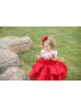 Red Fluffy Beaded V Back Flower Girl Dress